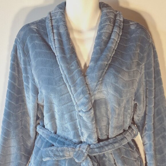 Blue Plush Wrap Bathrobe OSFM Spa Soft Travel Gift Cozy Gift Loungewear Bath - Picture 3 of 8